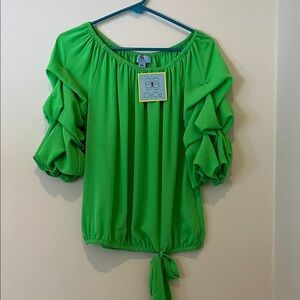 CeCe Bright Green Ruffle Sleeve Blouse